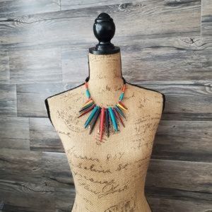 Unique Vintage Starburst Multicolor Necklace Spikes Choker Beaded Accents Tribal